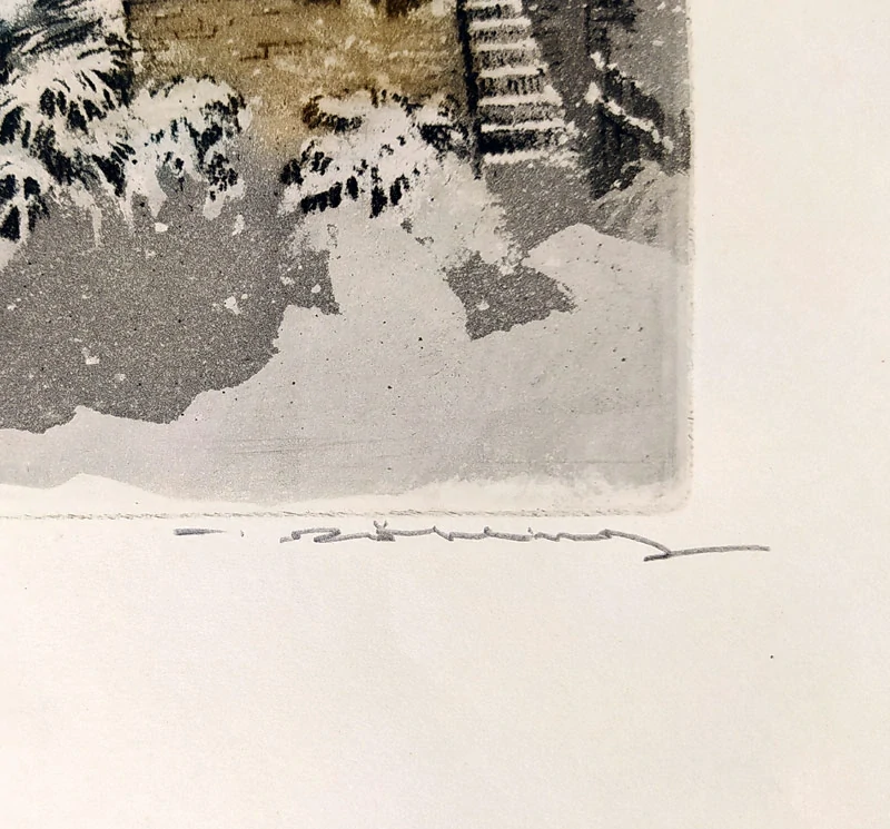 Röhling Vladislav – Hradec Králové, katedrála sv. Ducha a Stará radnice, barevný lept, ca 1920–1930