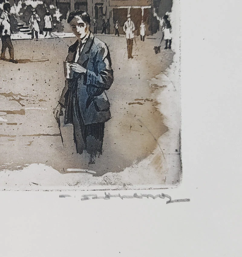 Röhling Vladislav – Zámecká věž a kolonáda v Karlových Varech, barevný lept, ca 1920–1930