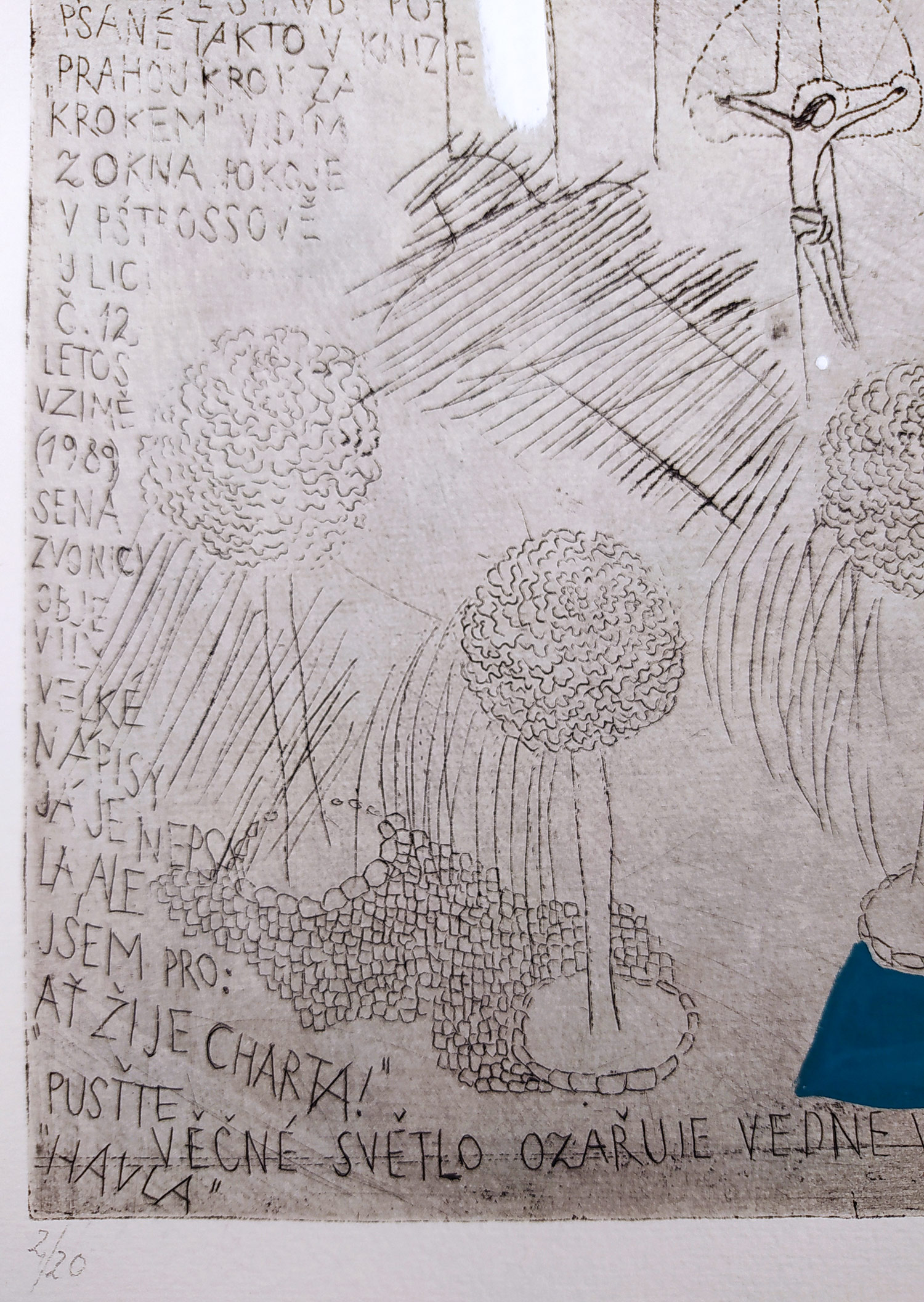 Černá Kateřina – Sv. Vojtěch, str. 18 pro knihu „Cesta za obrazy“, kolorovaný lept, č. 2/20, 1983–1989