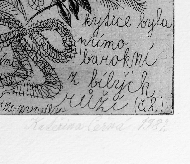 Černá Kateřina – Kytice z bílých růží, lept, autorský tisk, 1982