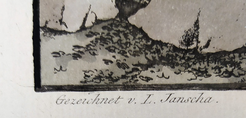 Karlštejn – Pohled na hrad, L. Janscha, C. Postl, staře kolorovaný lept s akvatintou, ca 1810