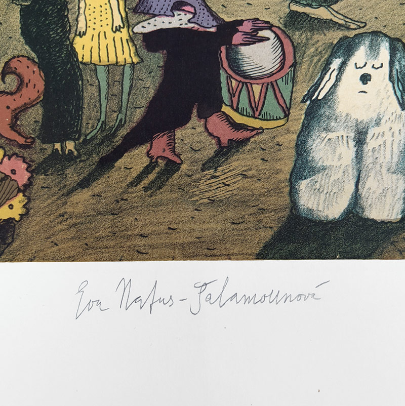 Šalamounová Eva Natus – Nedělní odpoledne, rozměrná barevná litografie s podtiskem, 1984
