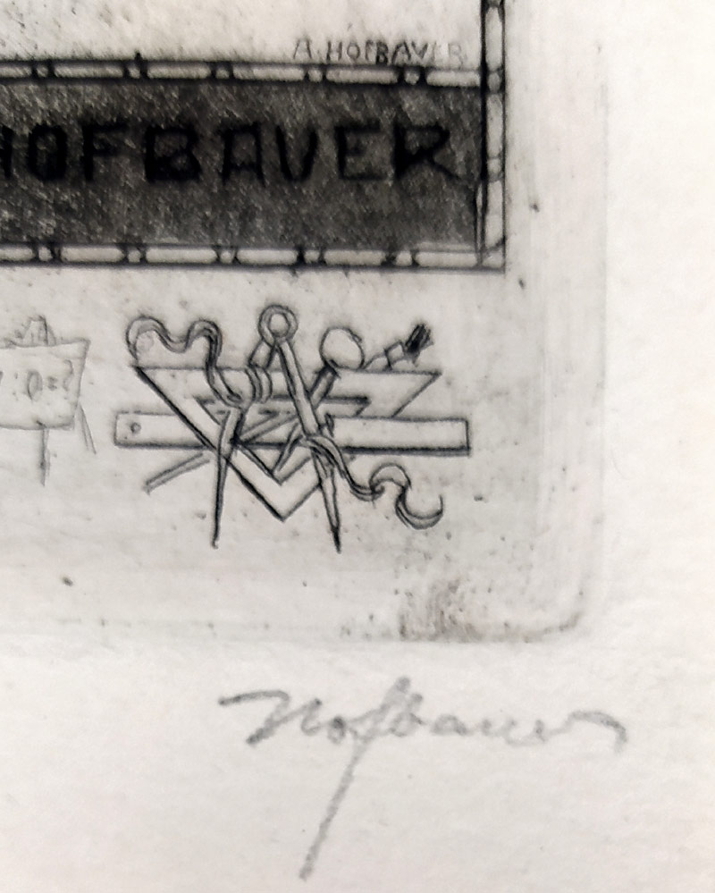 Hofbauer Arnošt – Praha, Ex libris A. Hofbauer, zrnkový lept, 1923