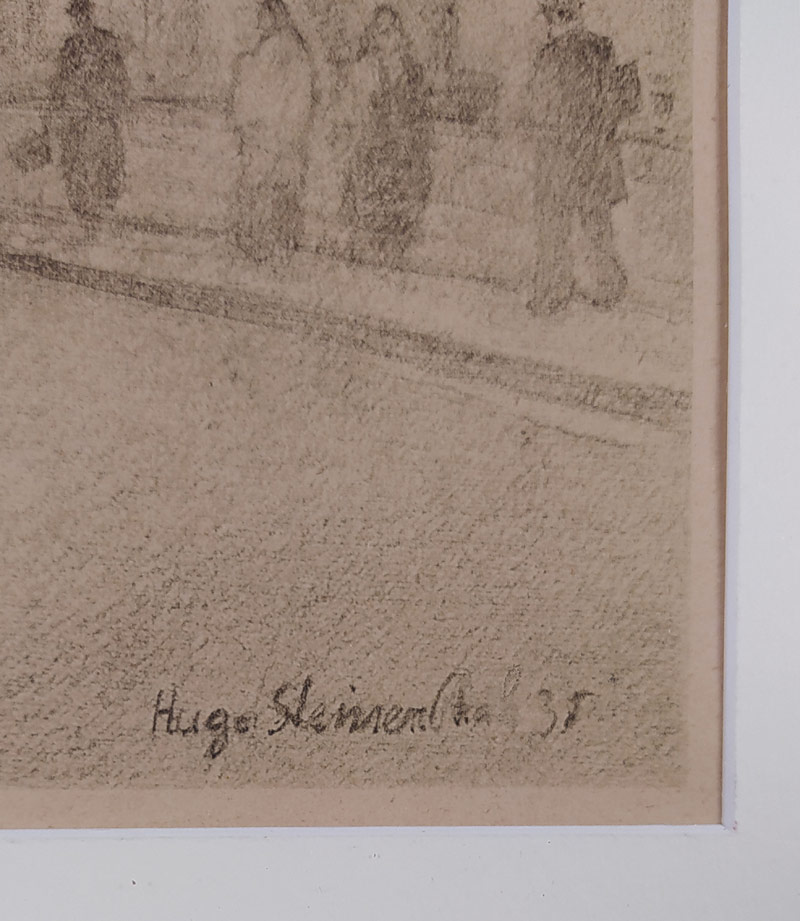 Steiner-Prag Hugo – Praha, Karlův most, v popředí sousoší svaté Luitgardy, původní litografie, 1935