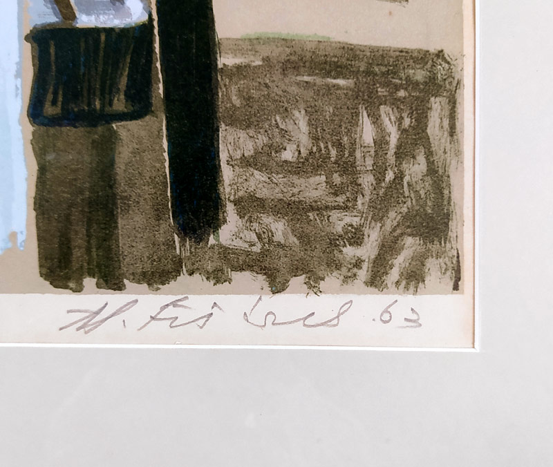 Fišárek Alois – Kubistické zátiší, rozměrná barevná litografie, 1963