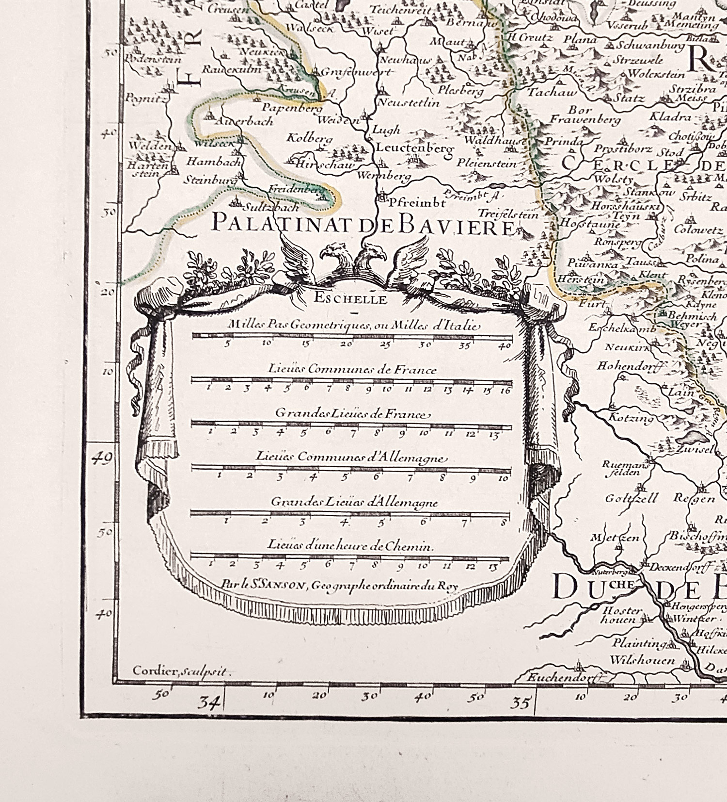  Čechy, Morava, Slezsko a Lužice – N. Sanson, staře kolorovaný původní mědiryt, 1695