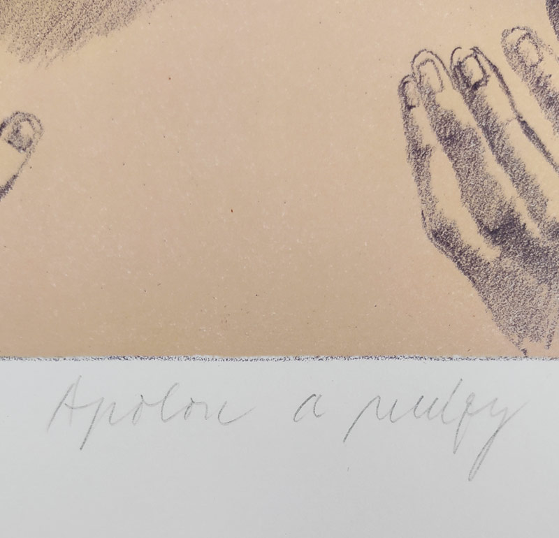 Oriešková Petra – Apollón a múzy, kolorovaná litografie s barevným podtiskem, 1993