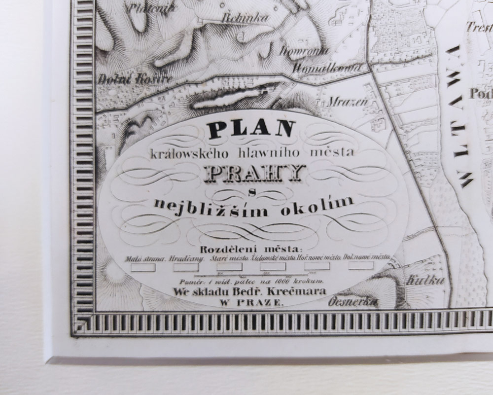 Praha – plán města, Kretzschmar, původní oceloryt, 1852