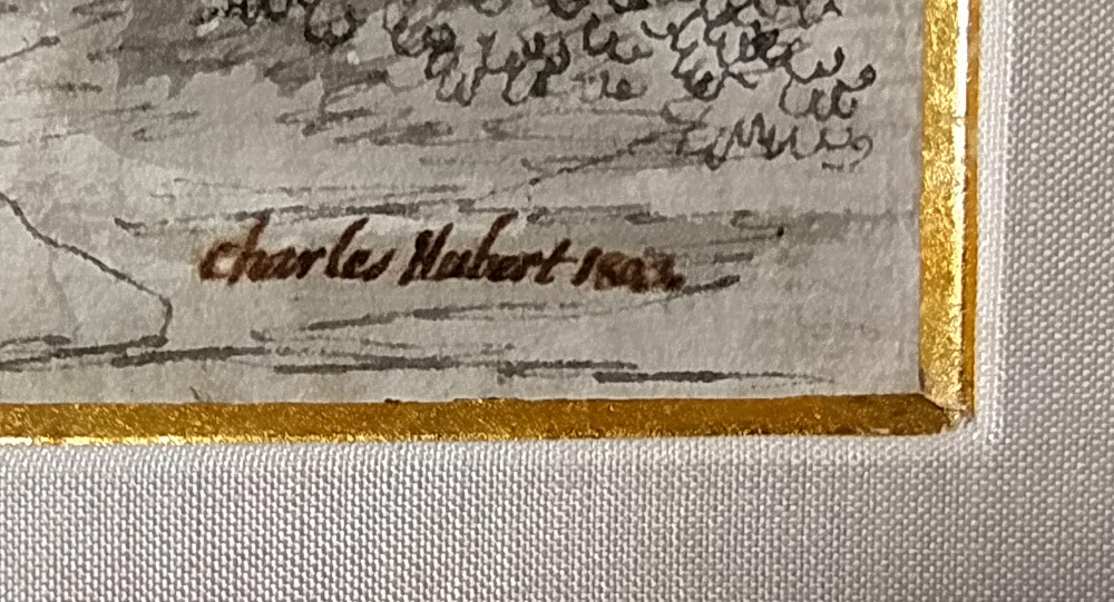 Hubert Charles – Cesta kolem mlýna, staře kolorovaná perokresba, 1803