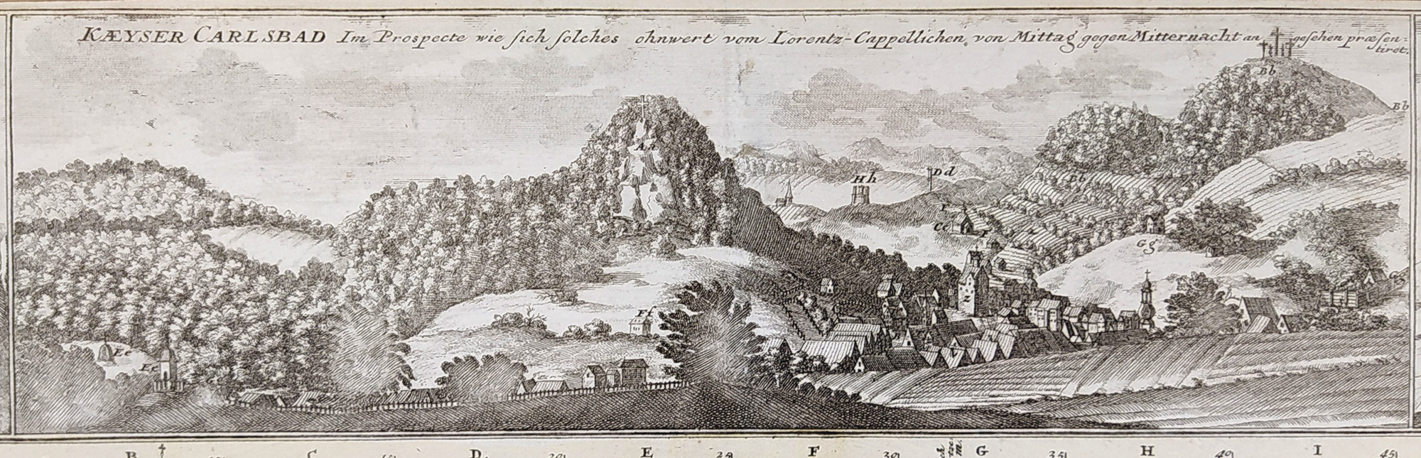 Loketsko, Chebsko, okolí Karlových Varů – Peter Schenck, staře kolorovaný původní mědiryt, 1715