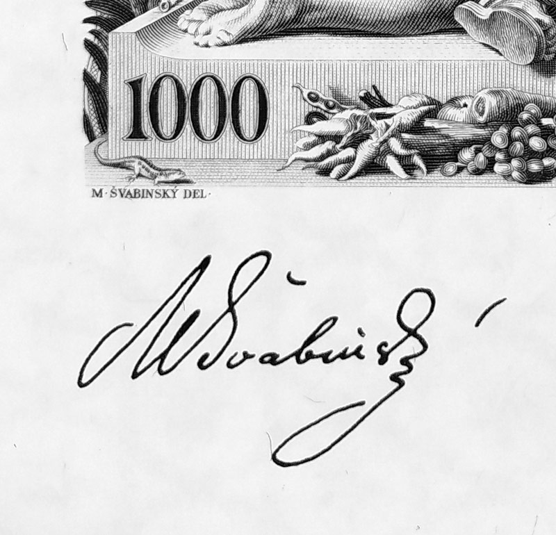 Schirnböck Ferdinand, Švabinský Max – dva návrhy na bankovku 1000 Kčs, 25. 5. 1934, hlubotisk, 1984