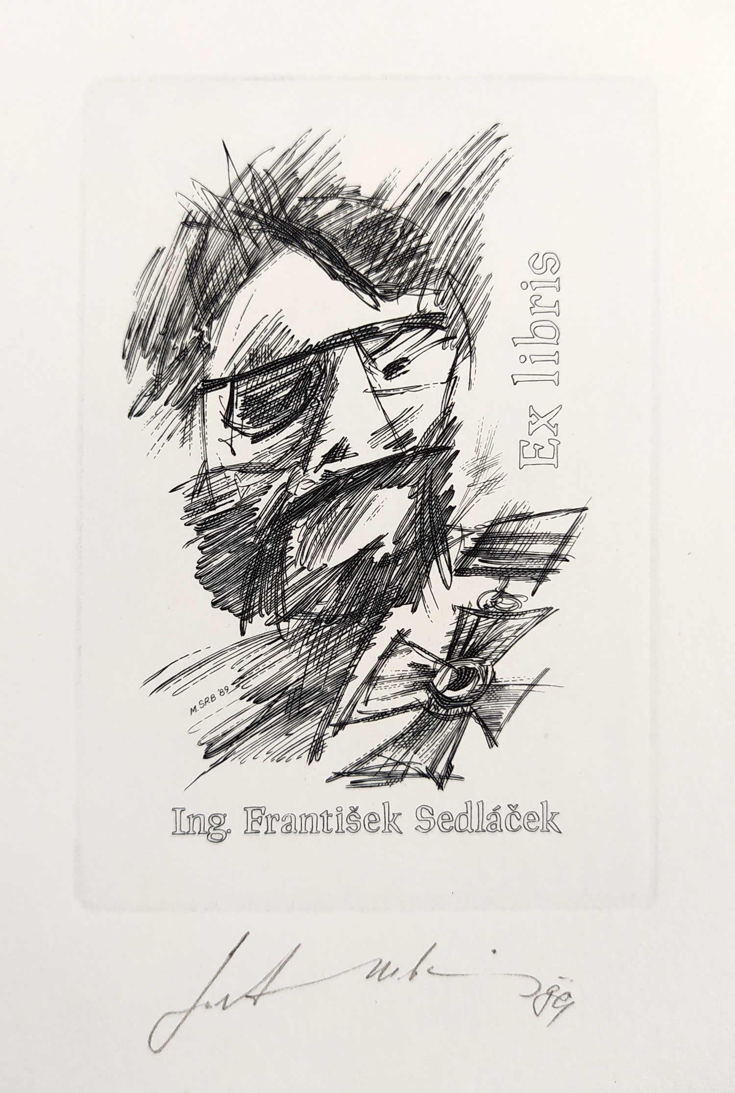 Srb Martin – dvě Ex libris Ing. František Sedláček, původní oceloryty, 1989