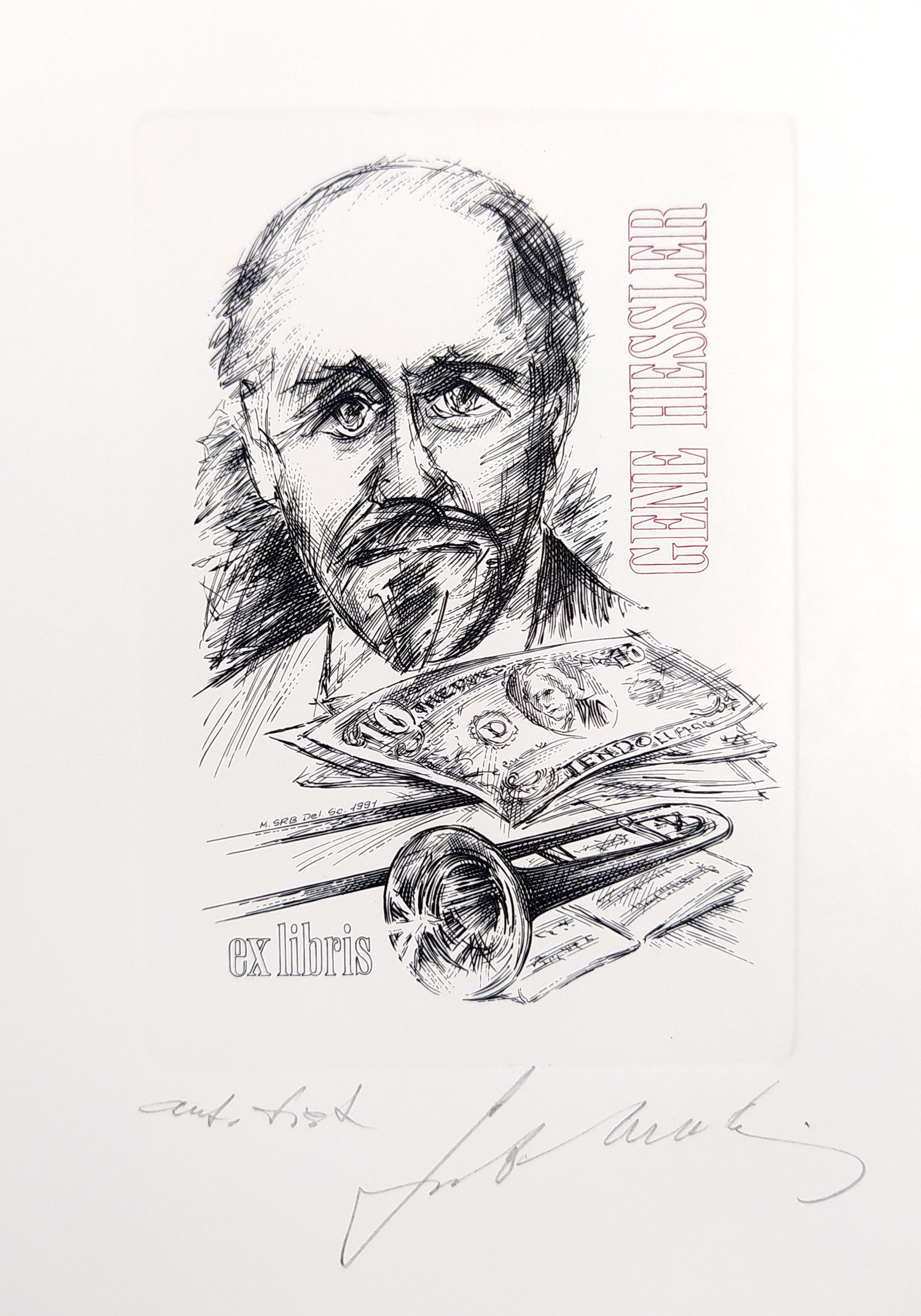 Srb Martin – dvě Ex libris Gene Hessler, autorský tisk, původní oceloryty, 1991