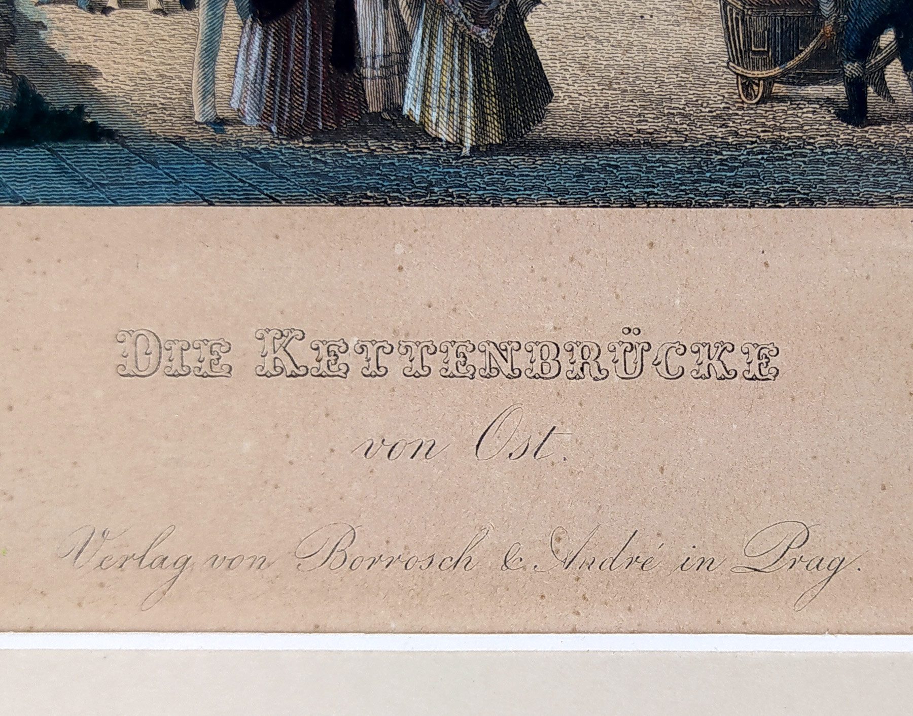 Praha – Most císaře Františka I., staře kolorovaný předleptaný oceloryt, ca 1845