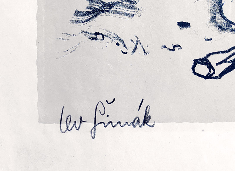 Šimák Lev – Periferie, signovaná litografie s barevným podtiskem, 1942