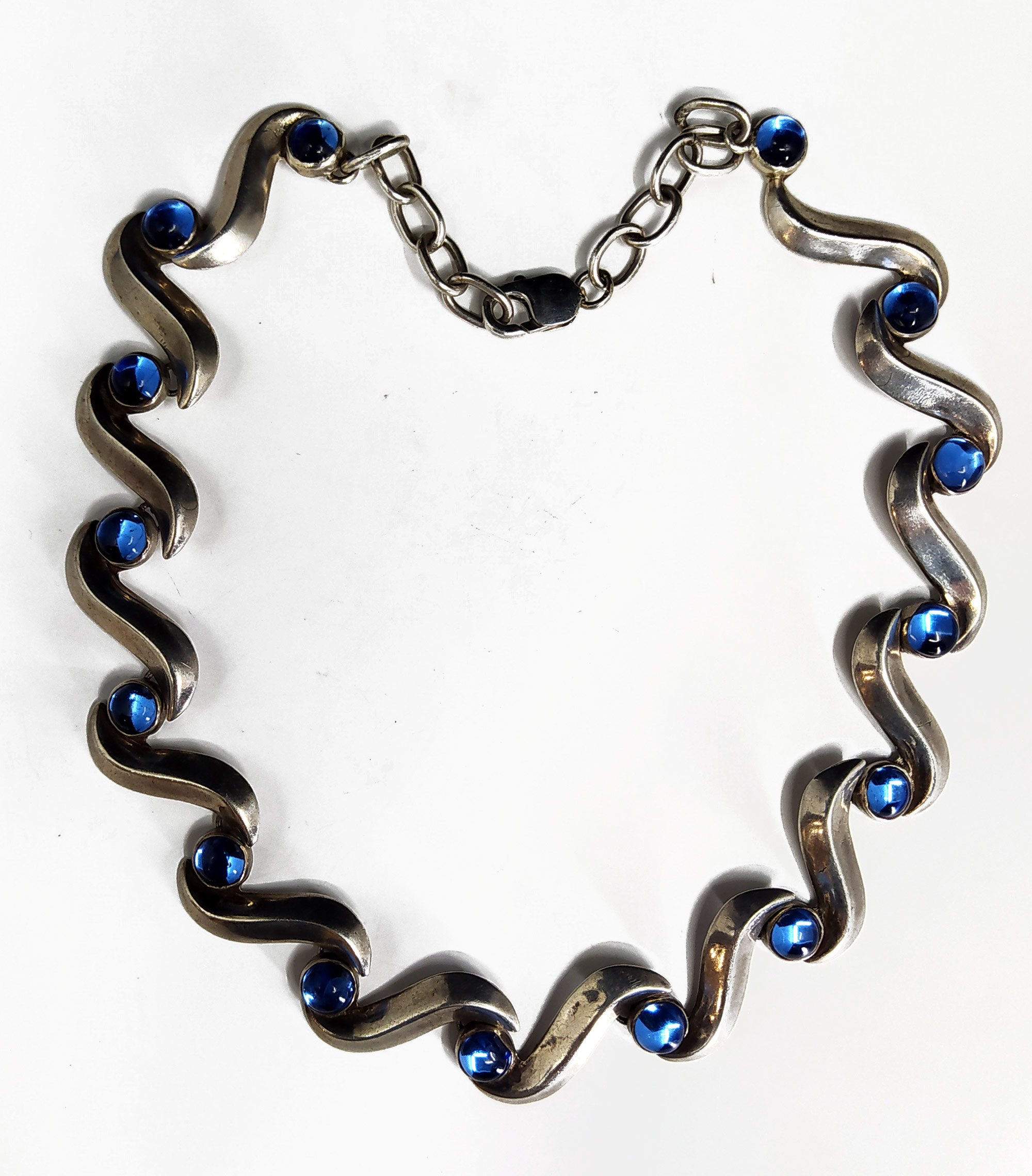 Náhrdelník ze sterlingového stříbra s modrým sklem, Margot de Taxco, Mexiko