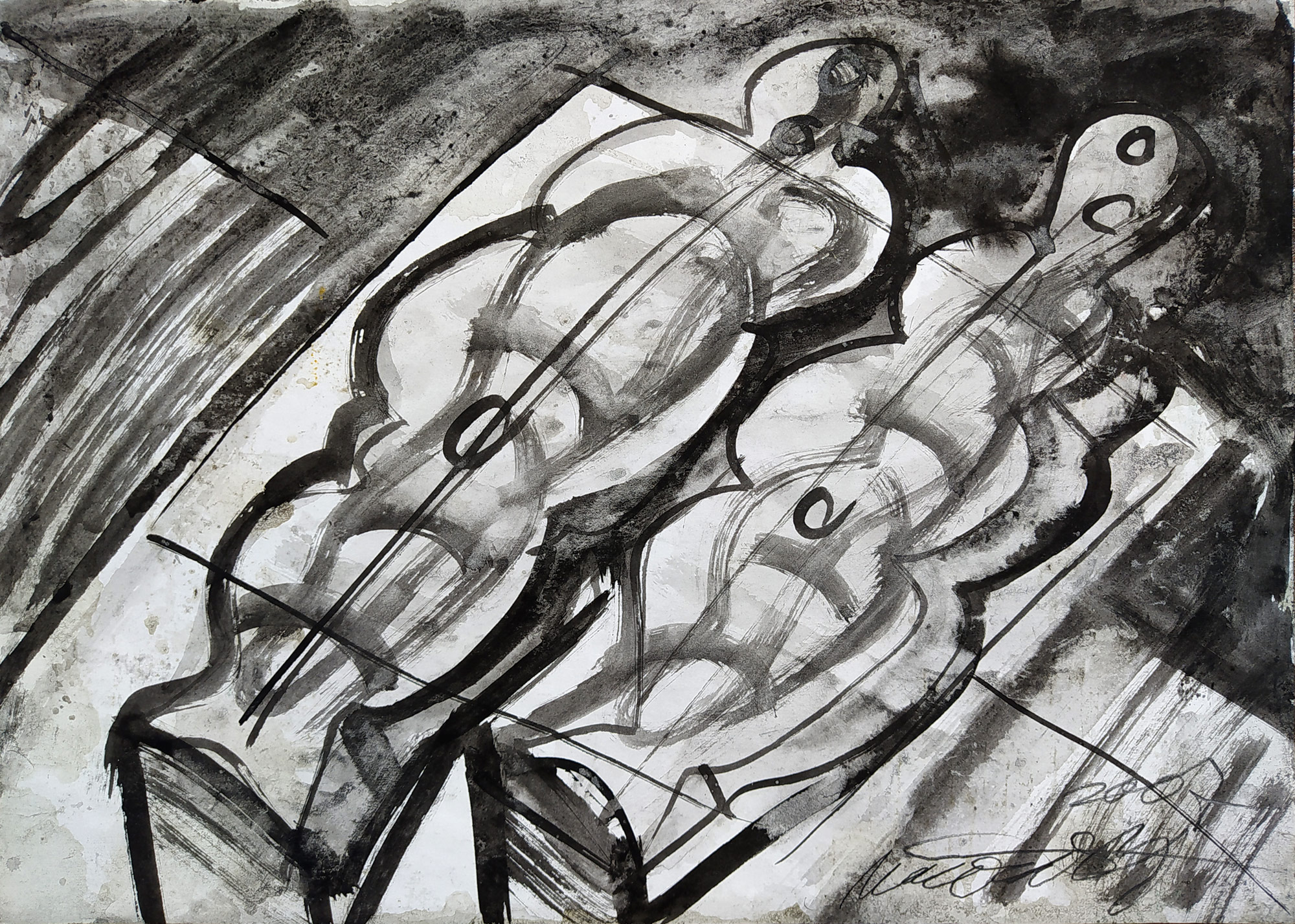 Načeradský Jiří – Ženy, oboustranná kresba tuší a akvarelem, 2006