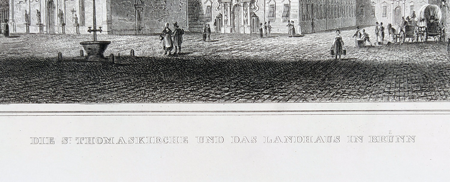Brno – Kostel svatého Tomáše, původní oceloryt, ca 1840