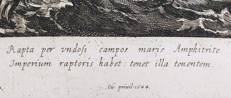Dorigni Michel – Neptun a Amfitrité, původní lept s mědirytem, 1644