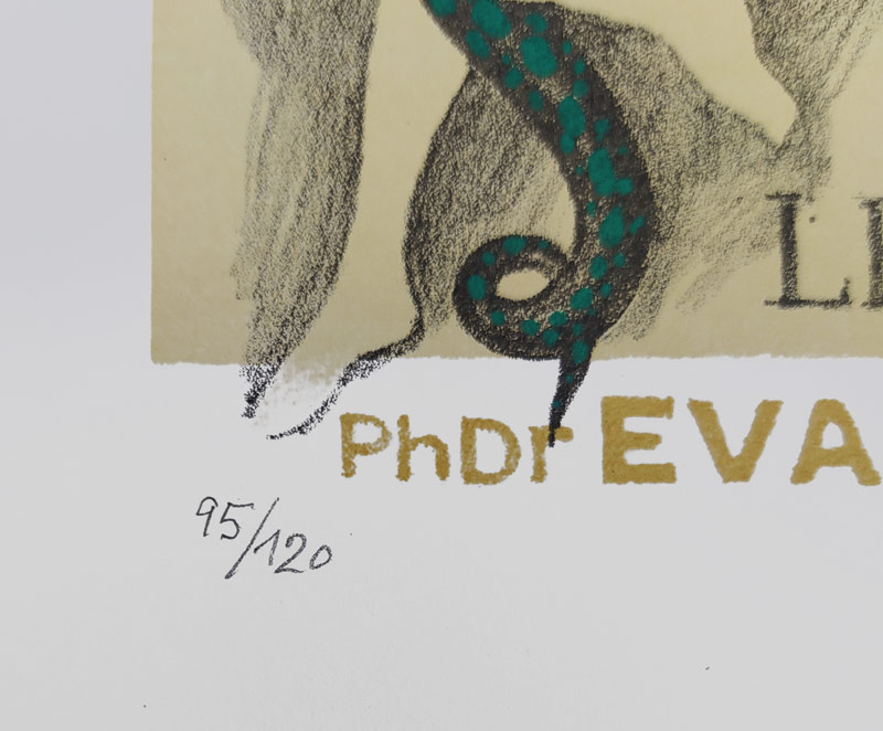 Suchý Jiří – Ex libris PhDr. Eva Hříšná, litografie s barevným podtiskem, č. 95/120, nedatováno