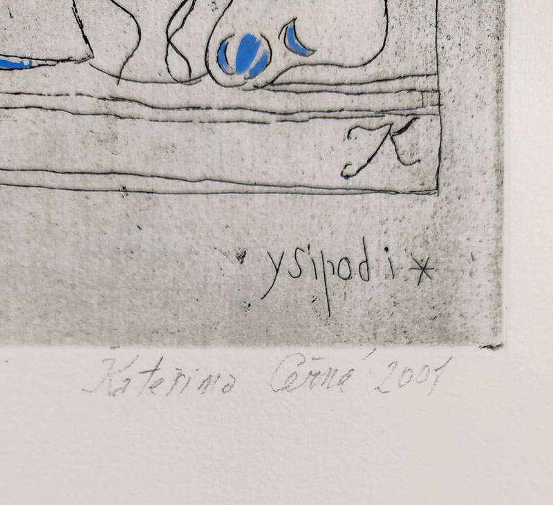 Černá Kateřina – Setkání v Ženevě, kolorovaný lept, 2001