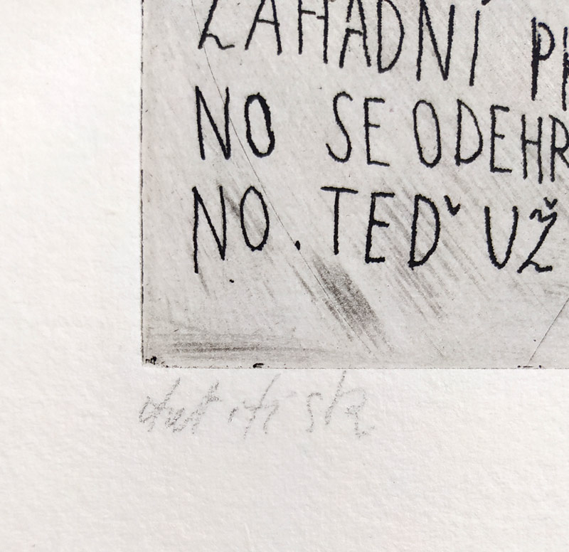 Černá Kateřina – Kožíšek, str. 9 „Před zrcadlem“ 9. list z knihy: Mé obrazy, lept, AT, 1984