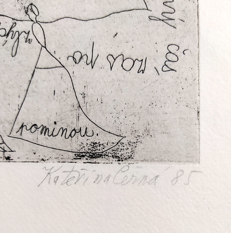 Černá Kateřina – Modlitba, str. 7 „Pieta“, sedmý list z knihy: Mé obrazy, kombinovaná technika, AT, 1985