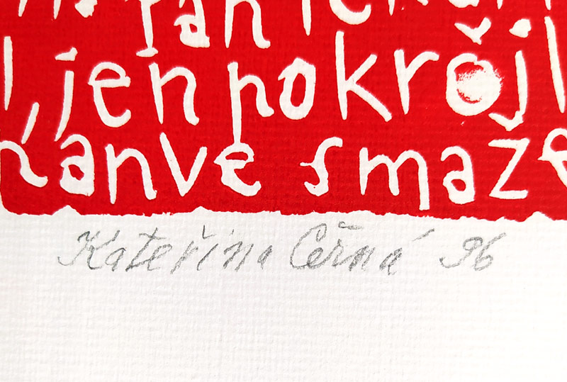 Černá Kateřina – z knihy: Co objevila sestra pana lékárníka, str. 10, barevný linoryt, 1996