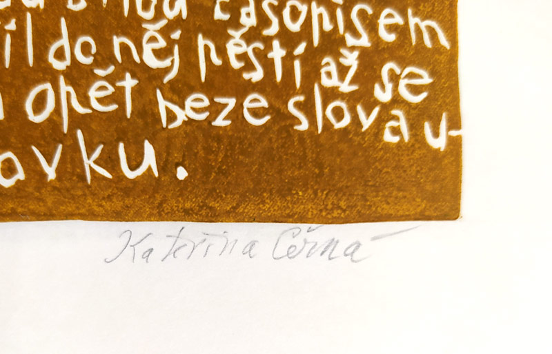 Černá Kateřina – z knihy: O červené Karkulce trochu jinak, č. 3, dvoubarevný linoryt, AT, 2003