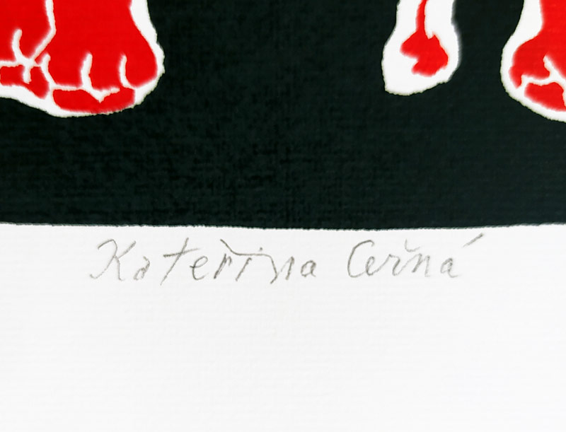 Černá Kateřina – K. H. Mácha, z knihy: Co objevila sestra pana lékárníka, dvoubarevný linoryt, AT, 1996