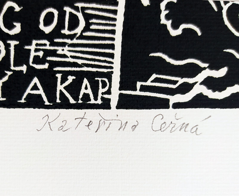 Černá Kateřina – z knihy: O červené Karkulce trochu jinak, list 2, barevný linoryt, 2003