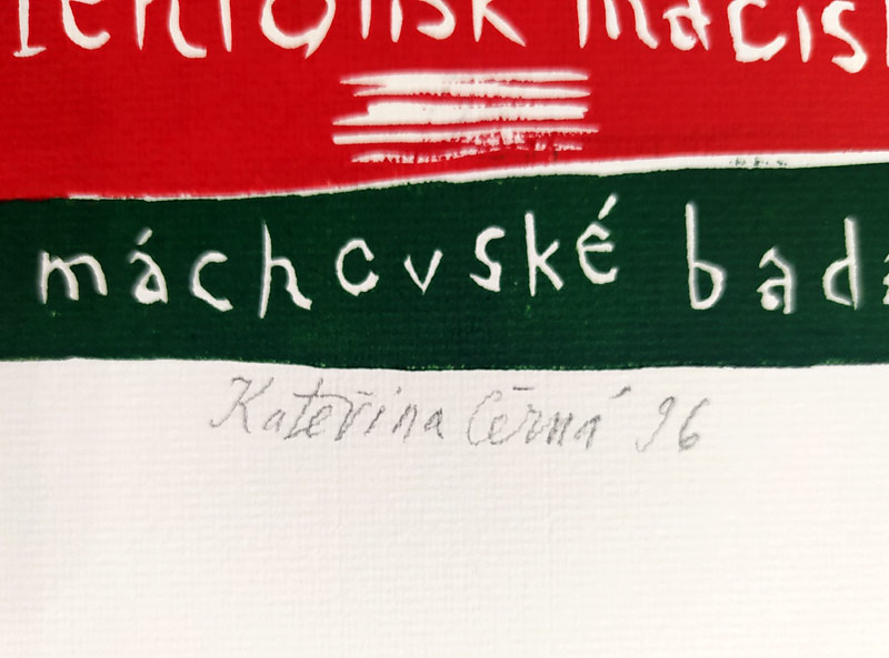 Černá Kateřina – K. H. Mácha, z knihy: Co objevila sestra pana lékárníka, list 17, dvoubarevný linoryt, AT, 1996