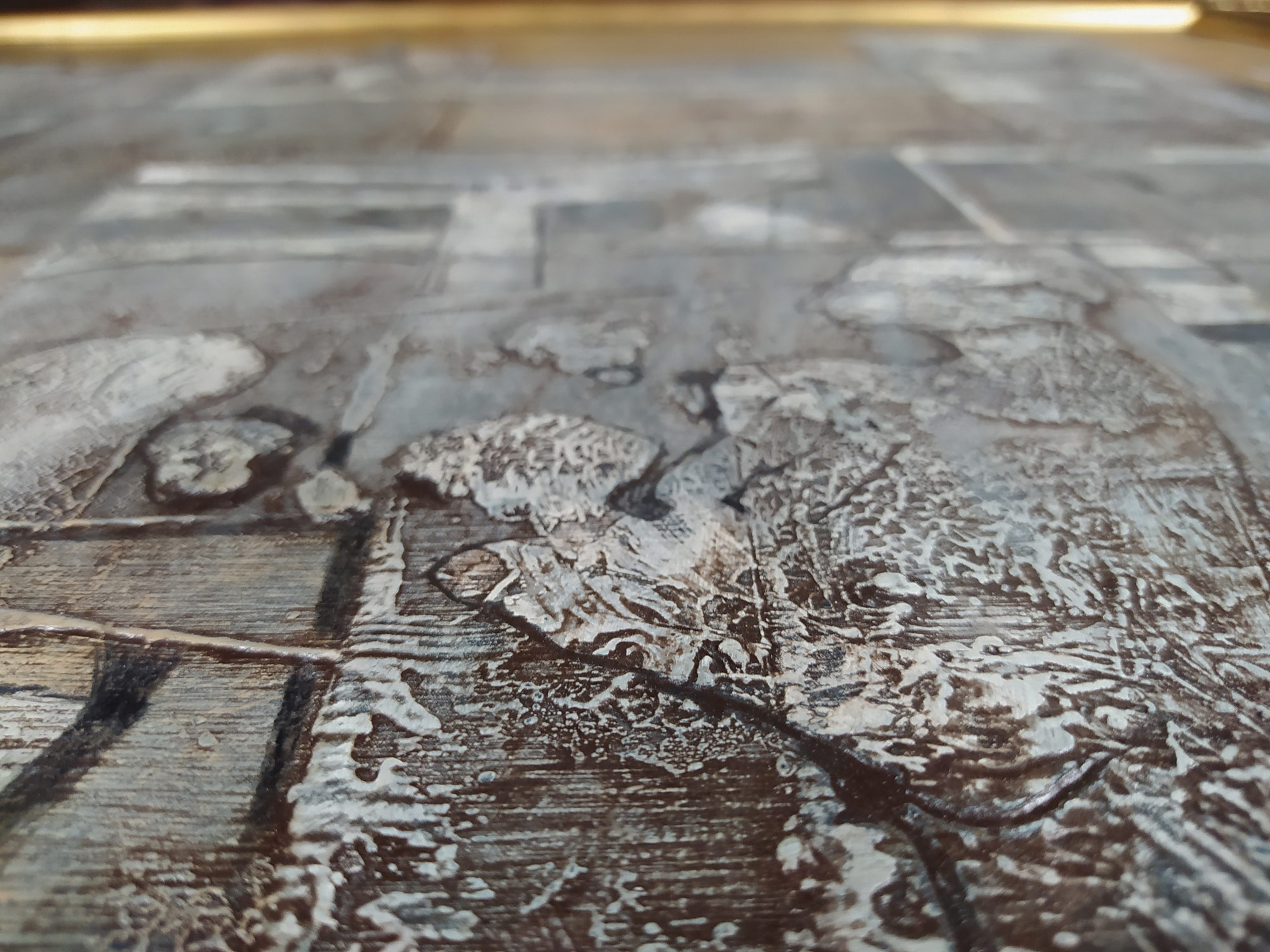 Štěpánek Jan – Město, strukturální olejomalba, 1991