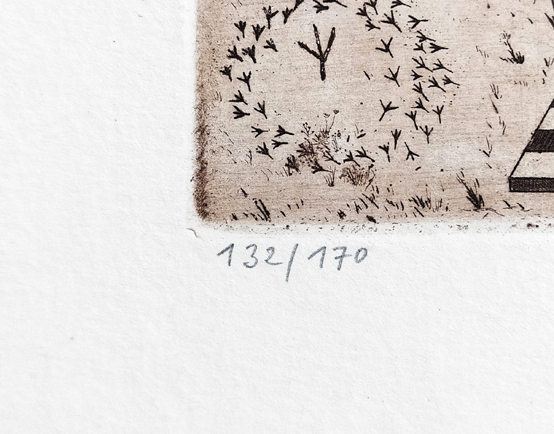 Pileček Jindřich – Babylonská věž, původní lept s barevným podtiskem, č. 132/170, 1994