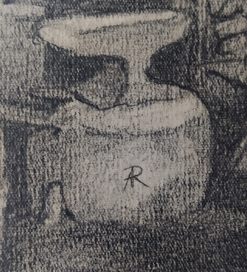 Růžička Antonín – Kovárna, původní kresba tužkou na kartonu, nedatováno