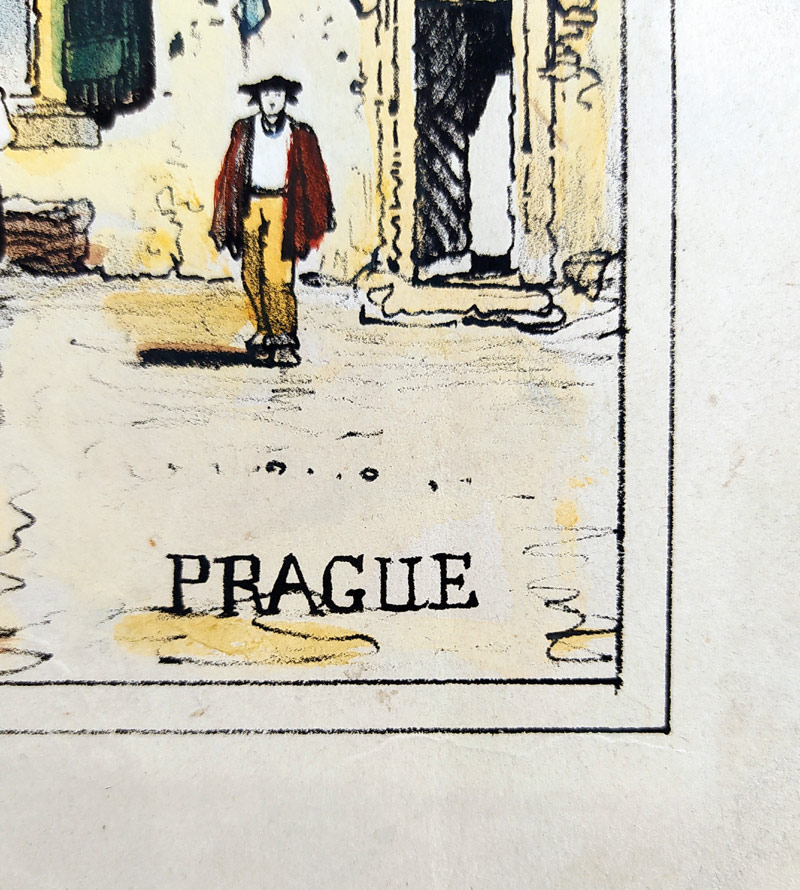 Praha – Staroměstská mostecká věž, Samuel Prout, staře kolorovaná původní litografie, 1833