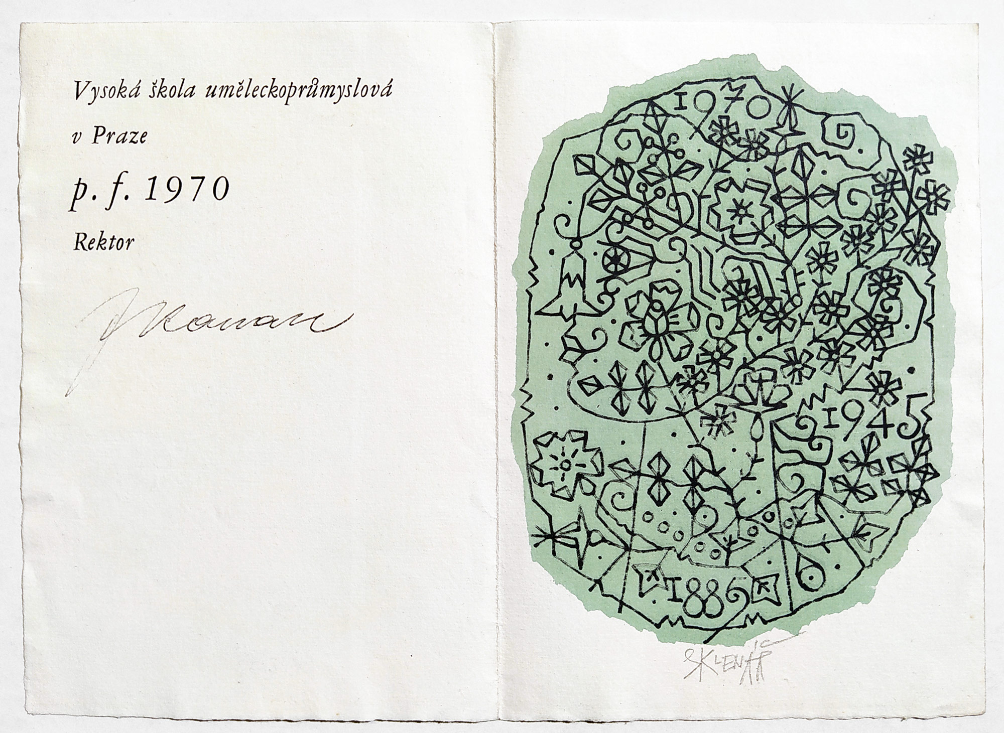 Sklenář Zdeněk – PF 1970, původní litografie s barevným podtiskem, 1969