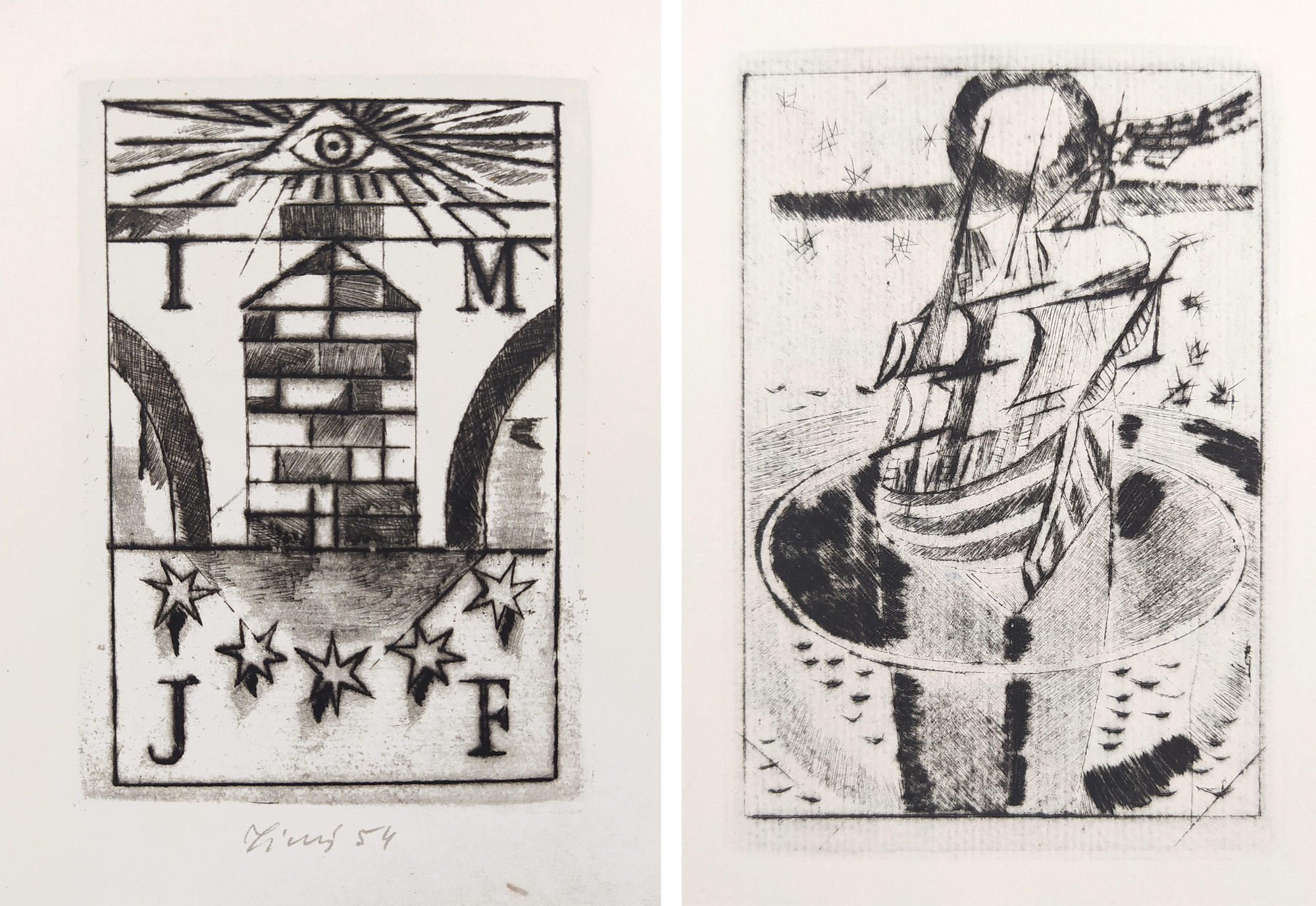 Seifert Jaroslav (s podpisem) – Vltava, Tichý František – sedm suchých jehel, čtyři signovány, 1954