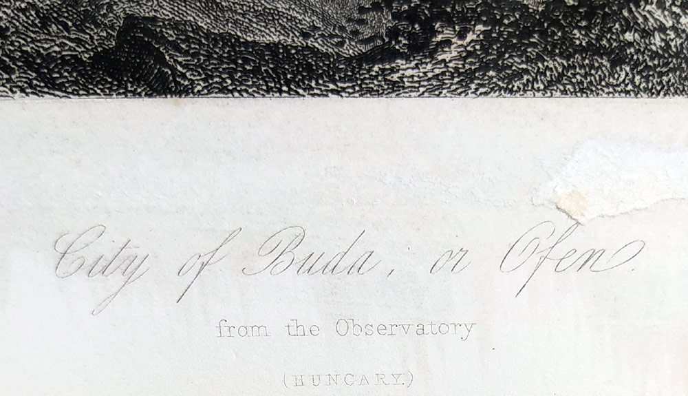 Budín, Budapešť – City of Buda, or Ofen, R. Wallis, původní oceloryt, ca 1840