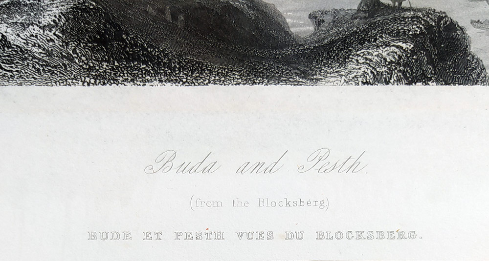 Budapešť – Buda and Pesth, G. K. Richardson, původní oceloryt, ca 1840