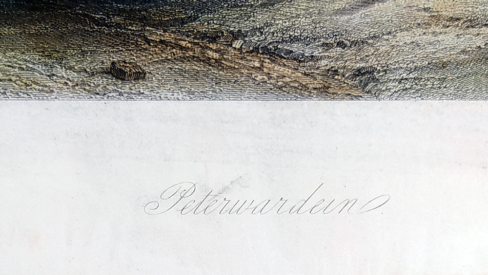 Petrovaradín – Peterwardein, J. C. Armytage, kolorovaný oceloryt, ca 1840
