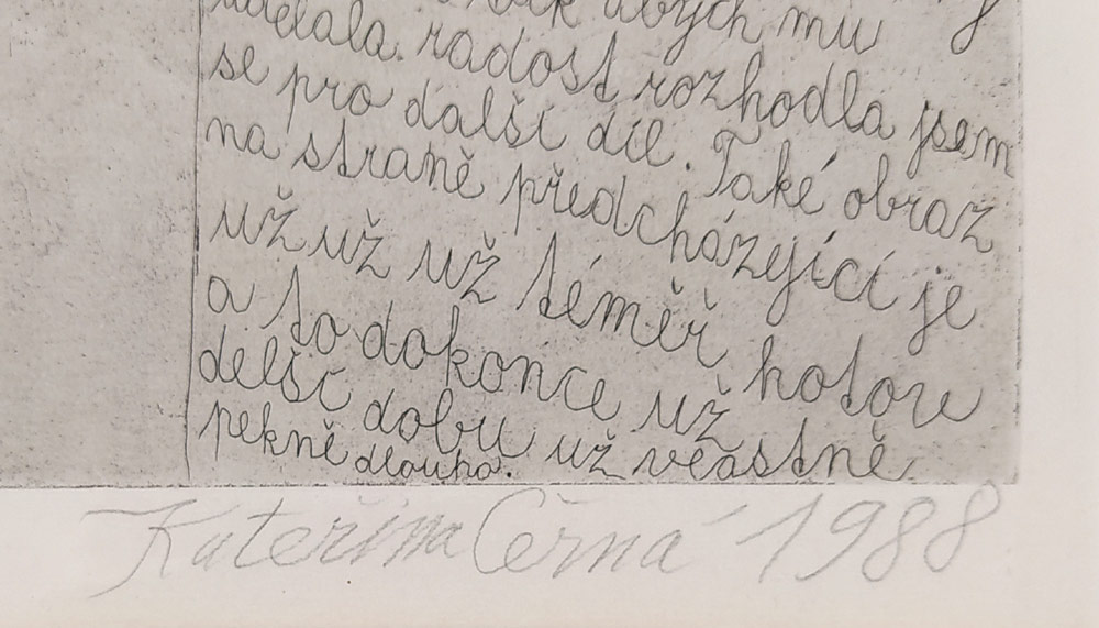 Černá Kateřina – Životopis Kateřina Černá, kolorovaný lept, autorský tisk, 1988