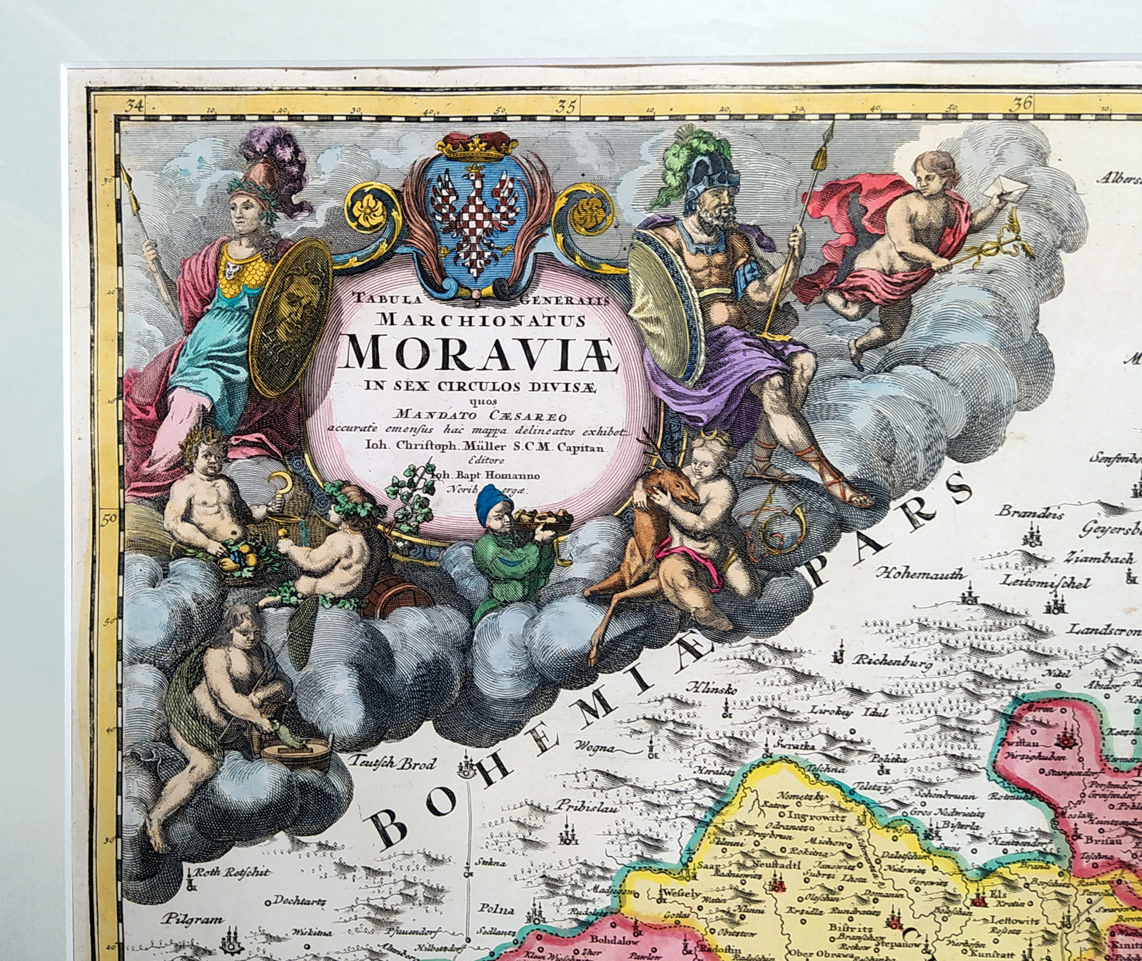 Morava – J. B. Homann, staře kolorovaný původní mědiryt, ca 1720
