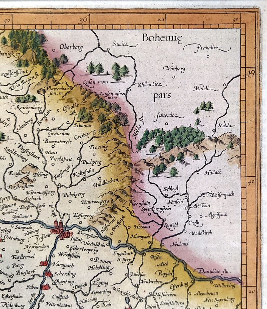 Německo – Bavaria Ducatus, Gerard Mercator, Henric Hondius, staře kolorovaný původní mědiryt, 1633