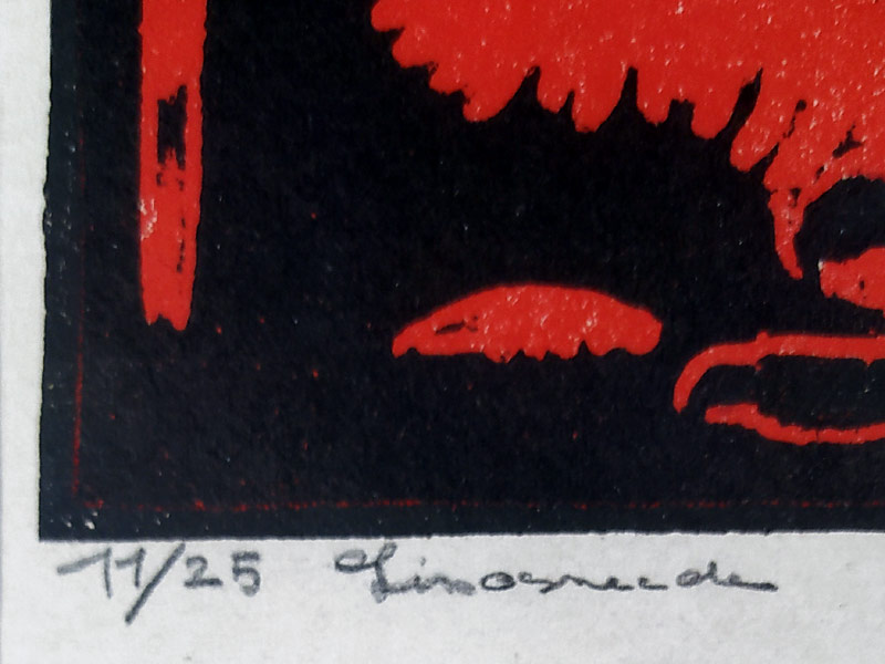 Krocan a kohout – neurčený autor, původní barevný linoryt, číslováno 11/25, 1938