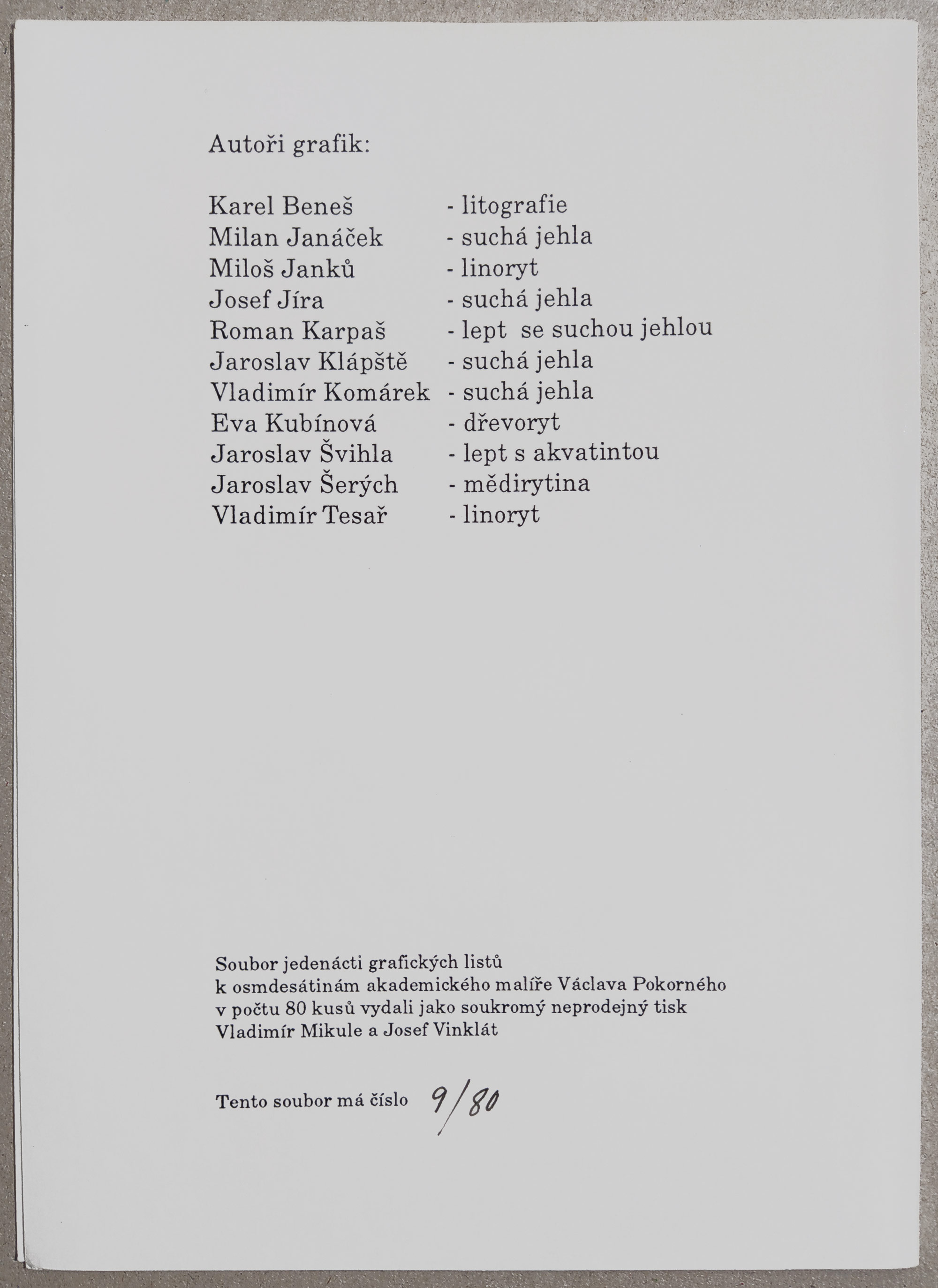 Seifert Jaroslav – Noc na prahu, Soubor jedenácti grafických listů, č. 9/80, 1994