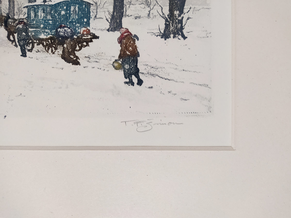 Šimon Tavík František – Zasněženou cestou, barevný lept, 1923