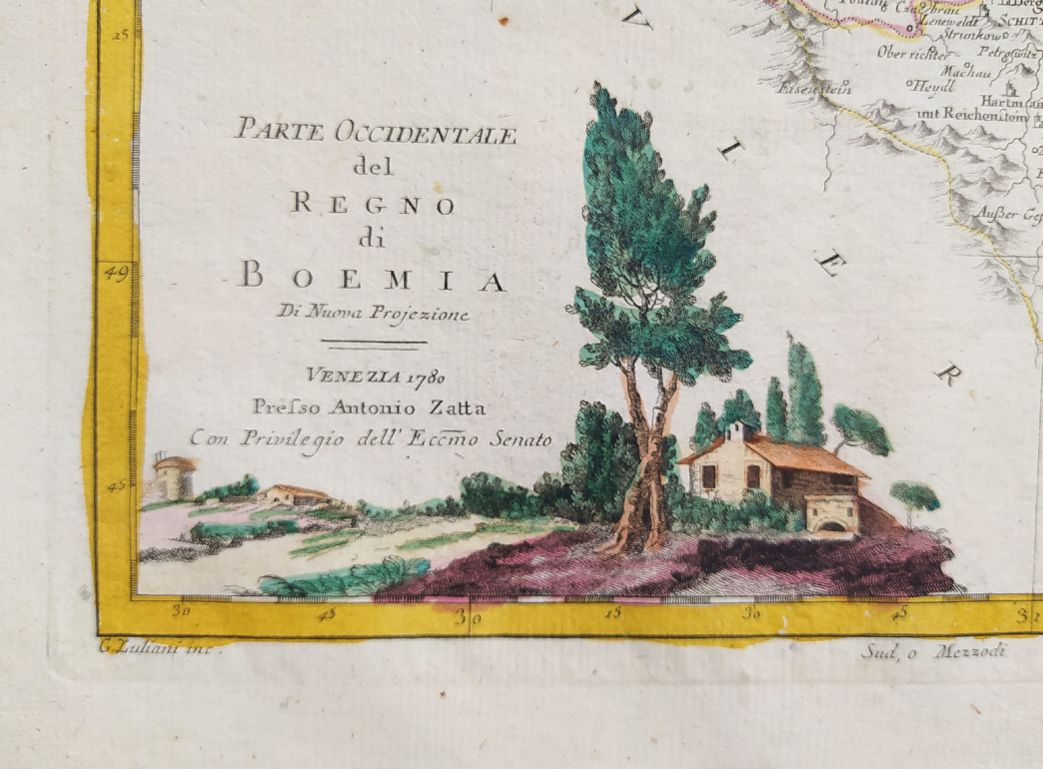 Čechy – Antonio Zatta, dva staře kolorované původní mědiryty, 1794