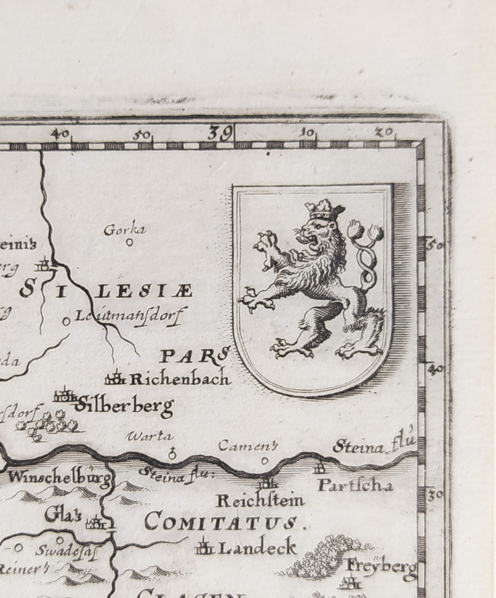 Mapa Čech – Matthäus Merian, původní mědiryt, ca 1650