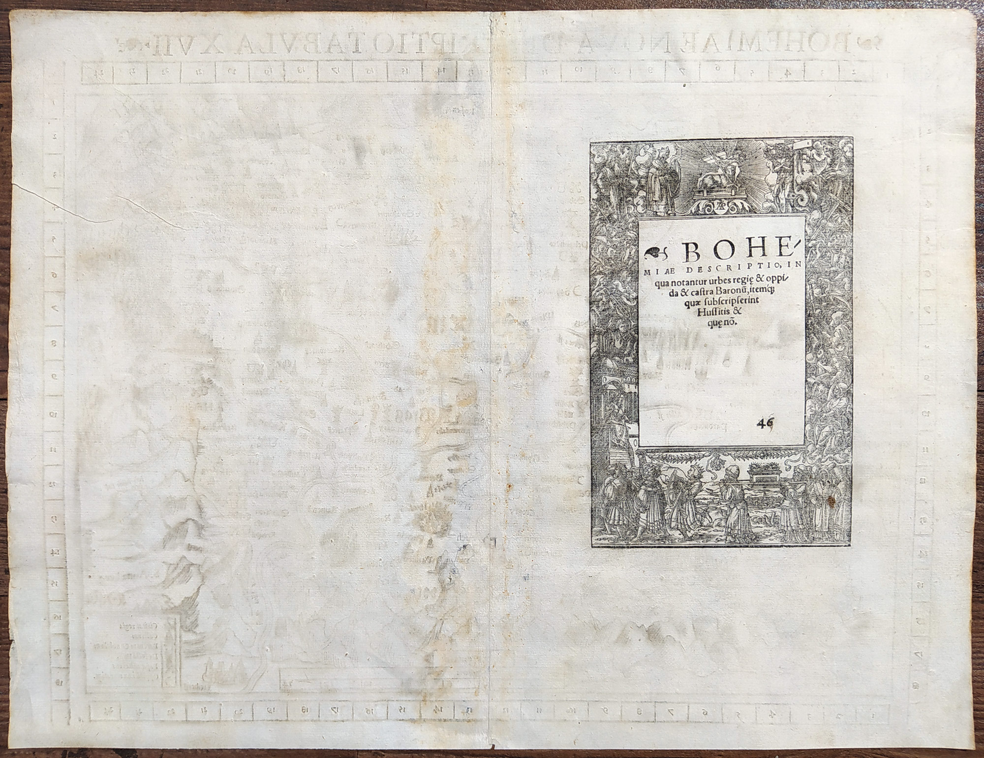 Čechy – Bohemiae Nova Descriptio Tabula XVII, Sebastian Münster, 1. vydání, původní dřevořez, Basilej, 1540